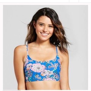 Xhiliration Midkini Blue Floral Laceup Bikini Top Size S